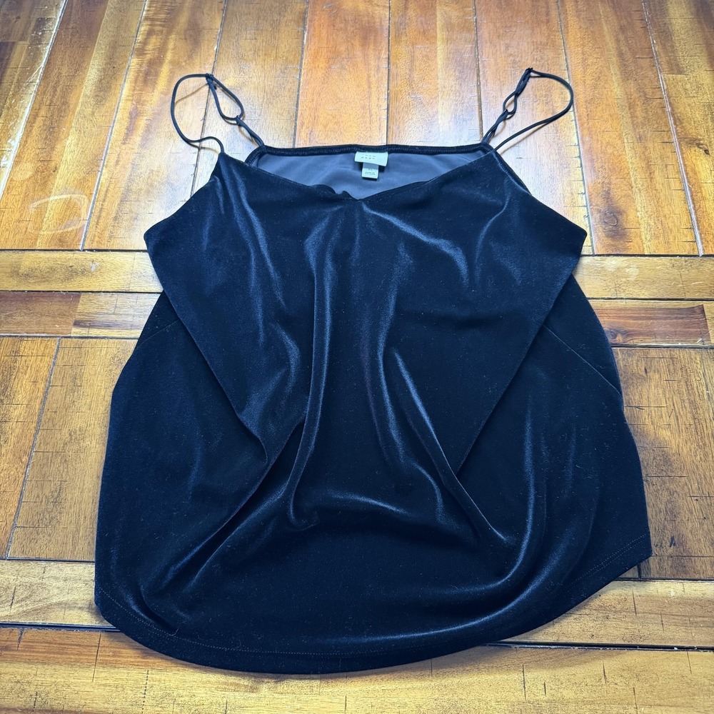 Dark Romantic Goth Top Womens XL Black Velvet V Neck Whimsical Lined Cami Party